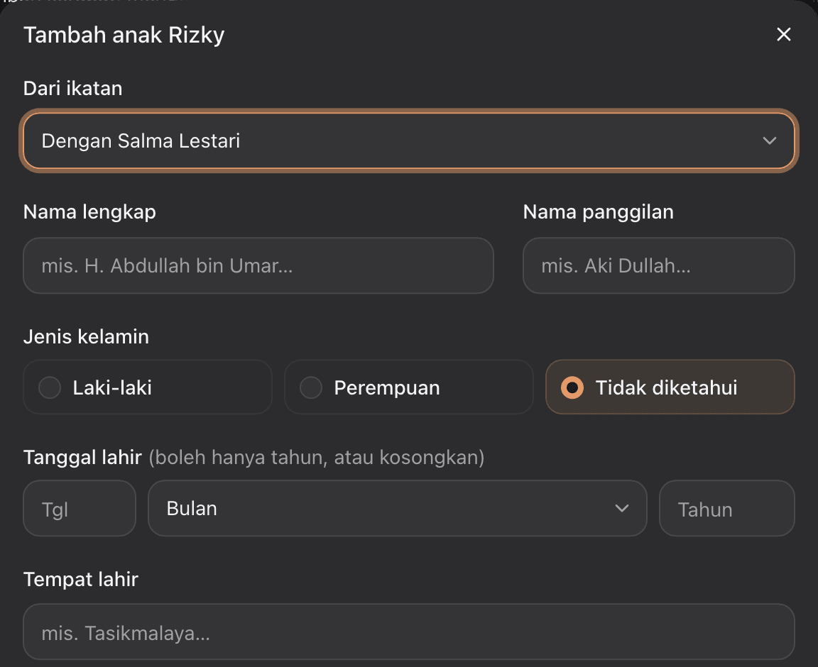 Form tambah anak