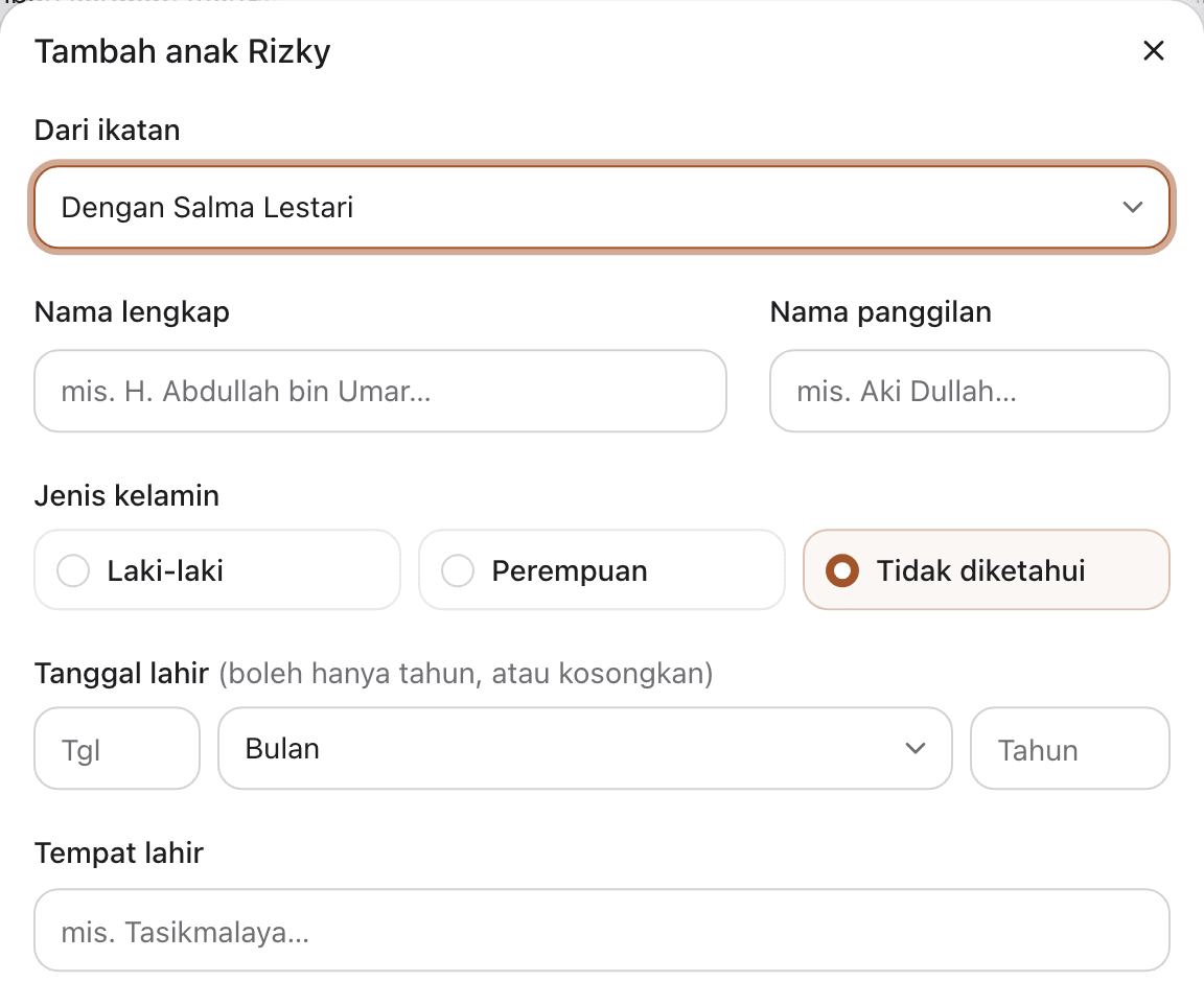 Form tambah anak